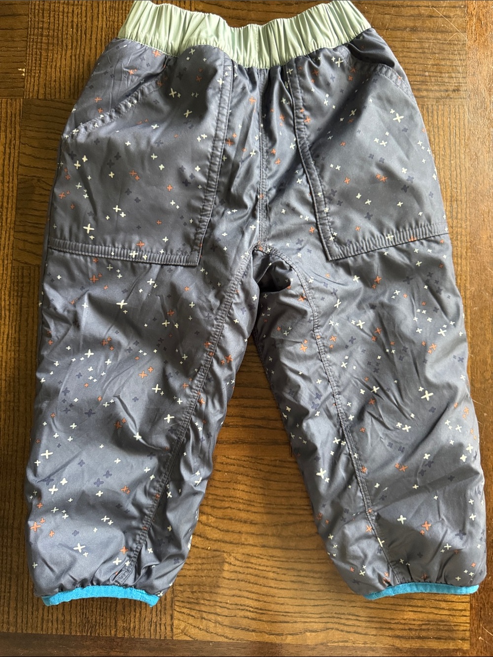 Patagonia Kids Gray Snow Pants with Mint Waistband and Teal Ankles